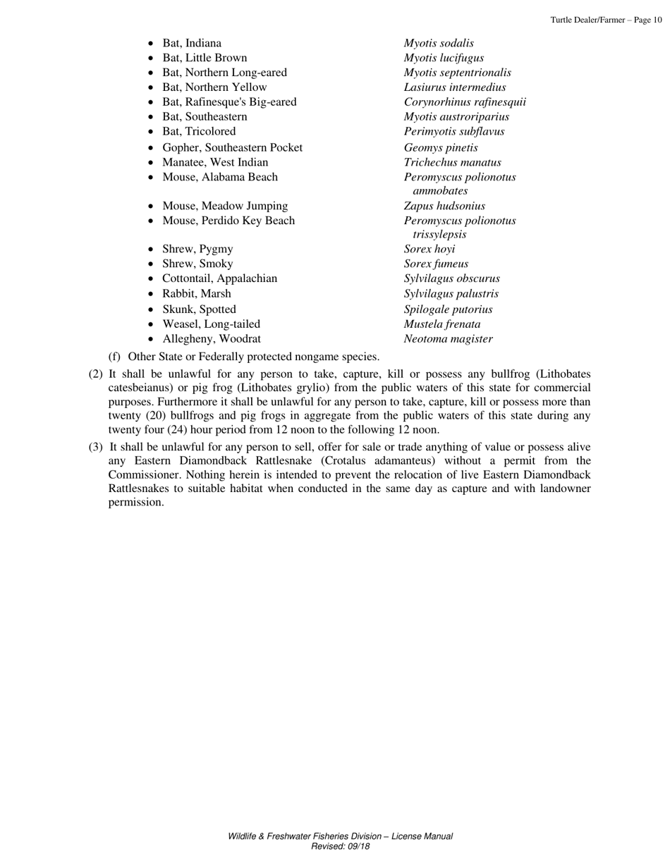 Turtle Dealer and / or Farmer Permit - Alabama, Page 10