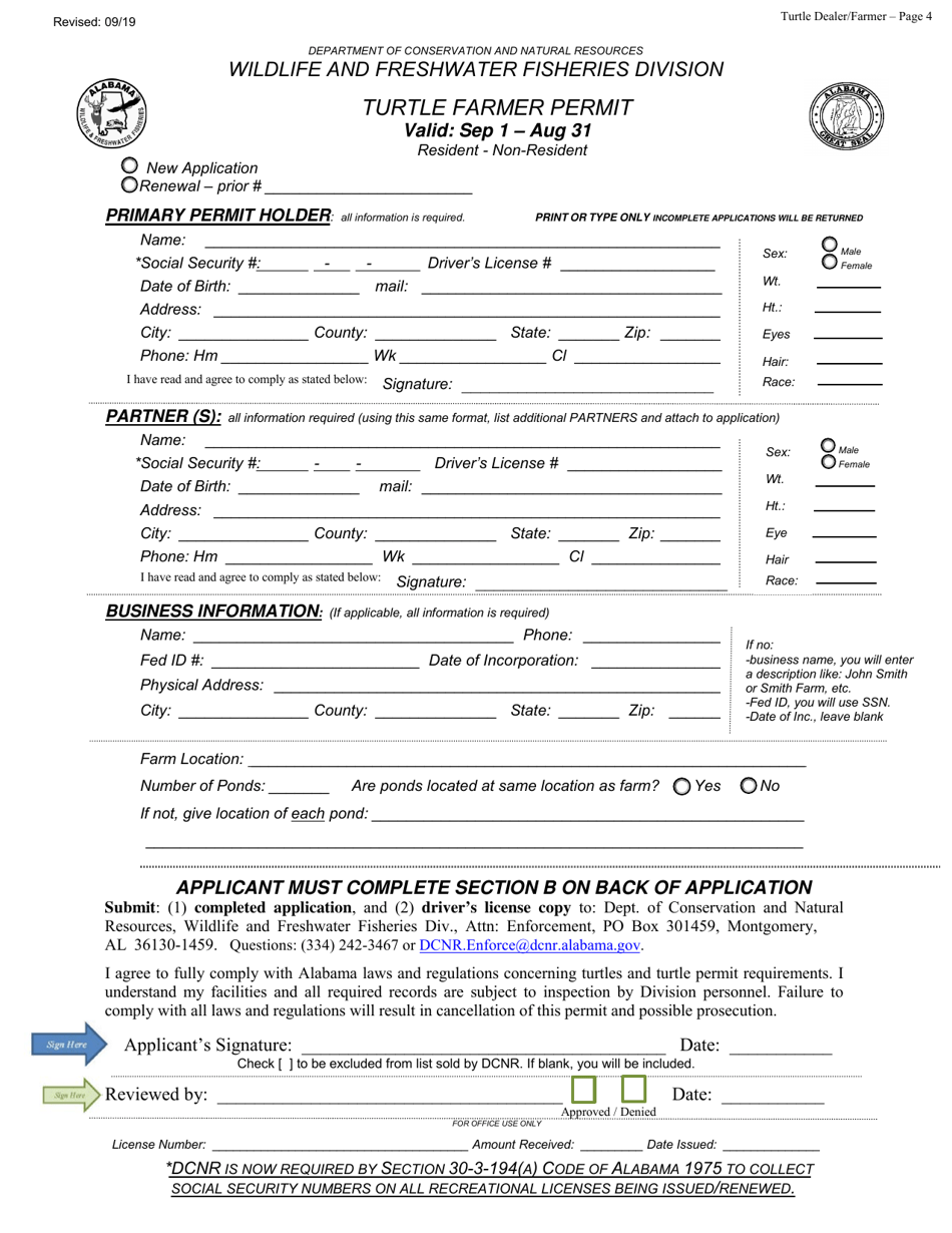 Turtle Dealer and / or Farmer Permit - Alabama, Page 4