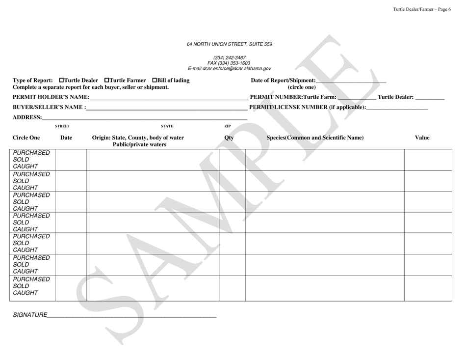 Turtle Dealer and / or Farmer Permit - Alabama, Page 6