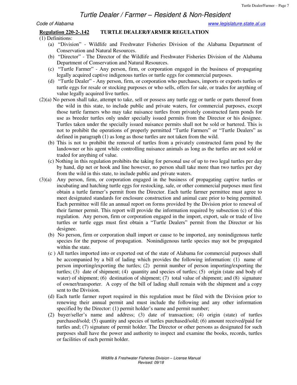 Turtle Dealer and / or Farmer Permit - Alabama, Page 7