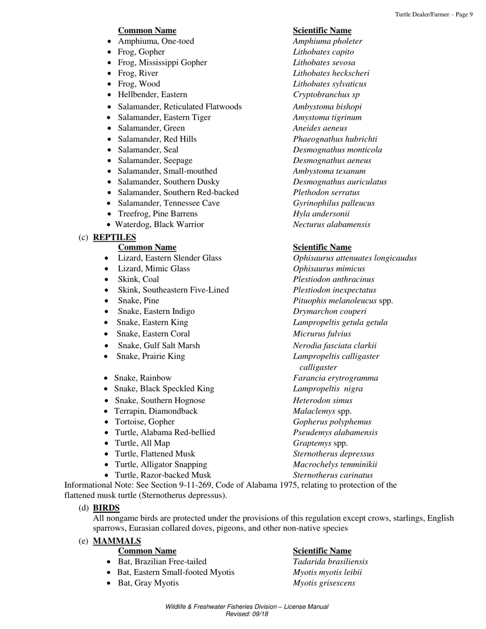 Turtle Dealer and / or Farmer Permit - Alabama, Page 9