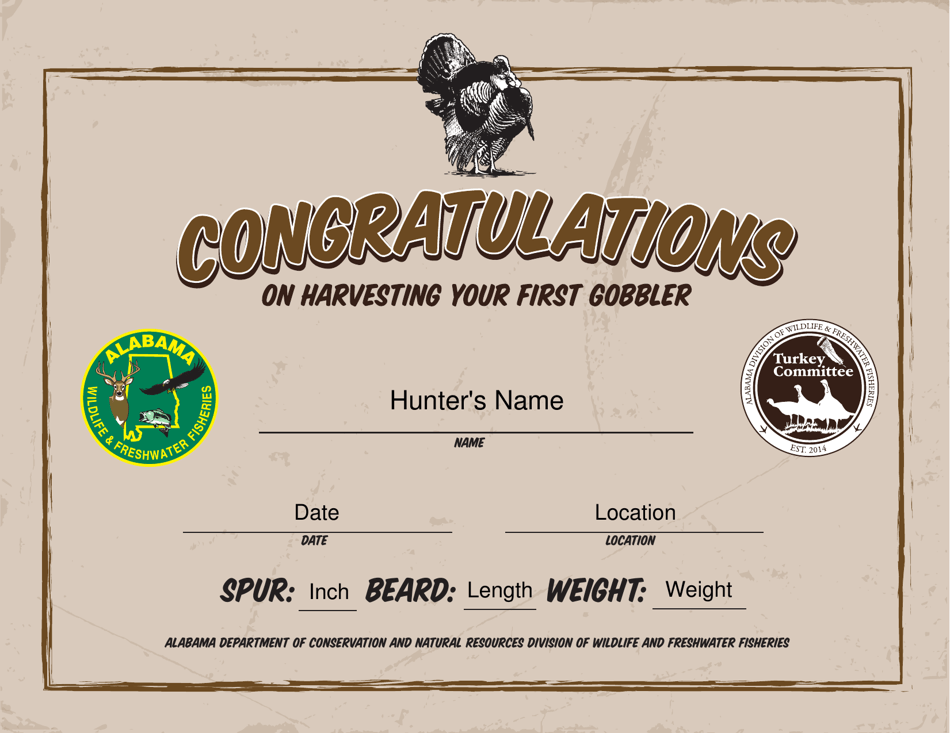 First Gobbler Certificate - Alabama, Page 1