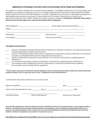 Document preview: Application to Participate in the Deer Hunts on the Hunting Trail for People With Disabilities - Alabama