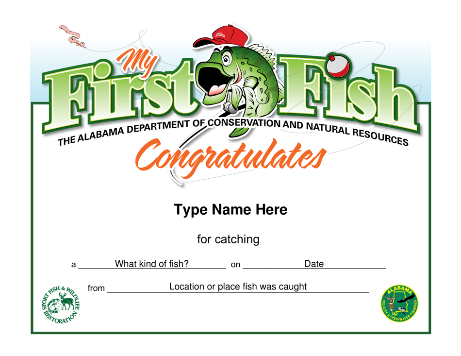 First Fish Certificate - Alabama, Page 1