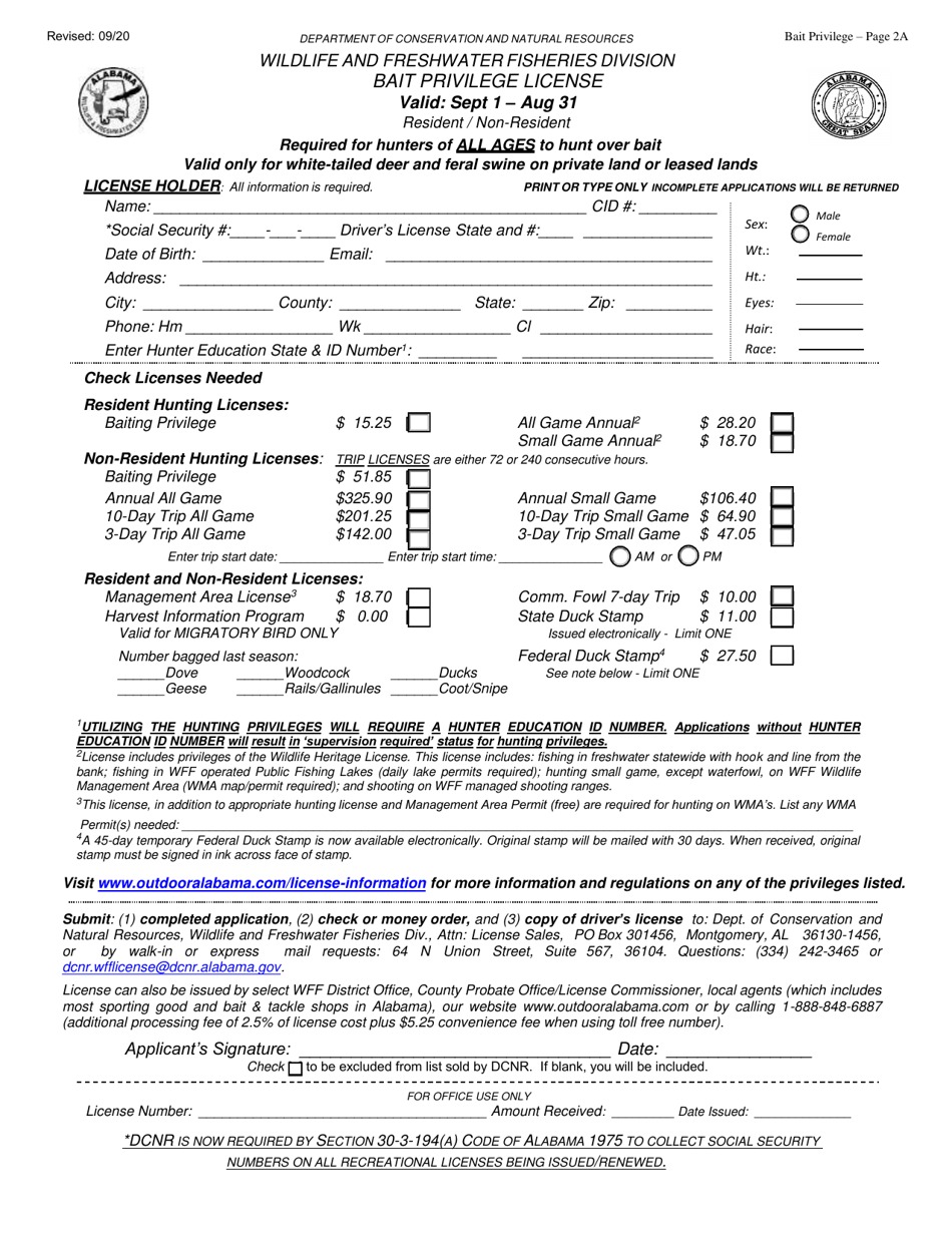 Bait Privilege License - Alabama, Page 2