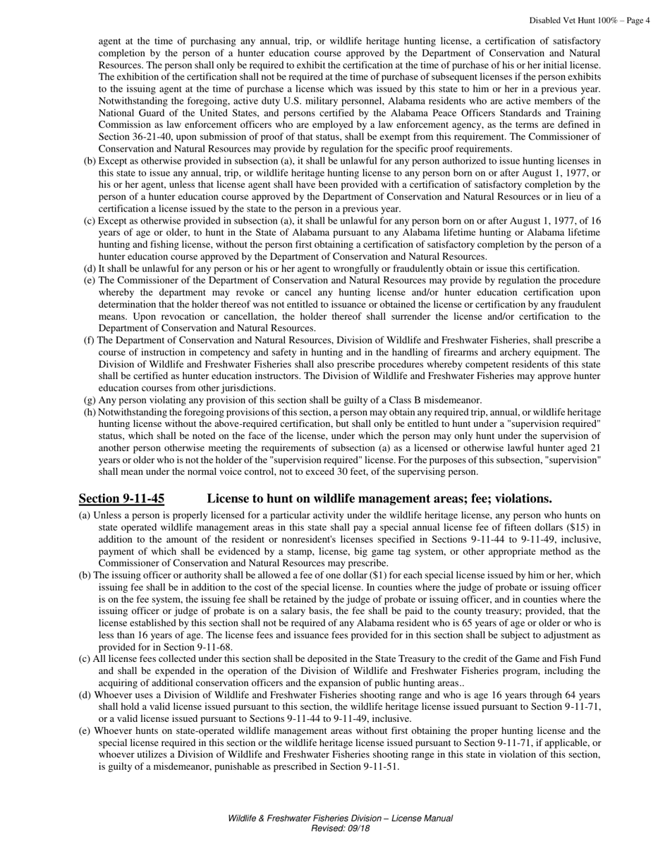 100% Disabled Military Veterans Appreciation Hunting License - Resident - Alabama, Page 5