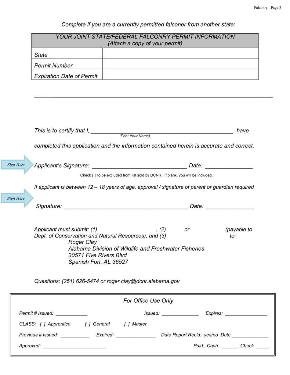 Falconry Permit - Alabama, Page 3