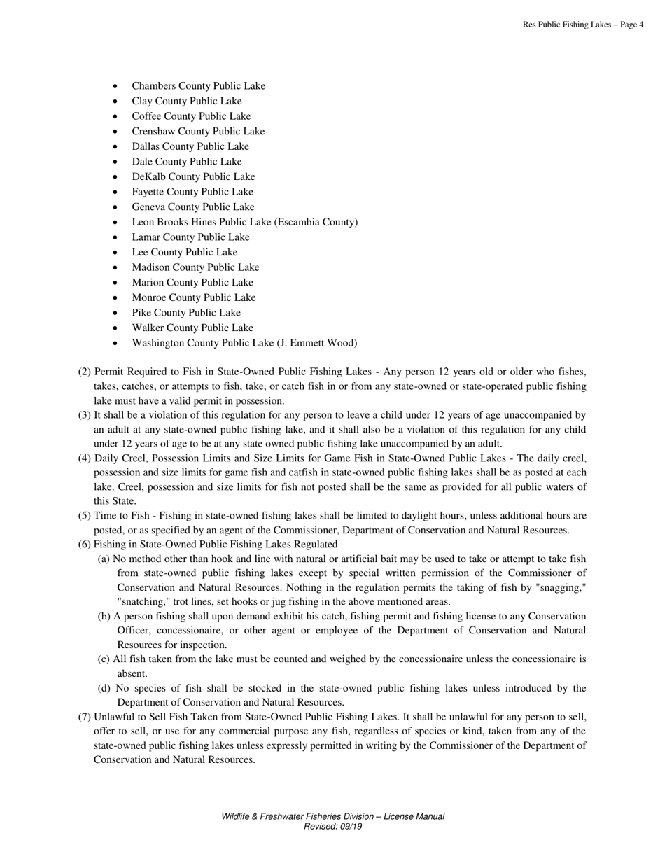 Public Fishing Lakes License - Resident - Alabama, Page 5