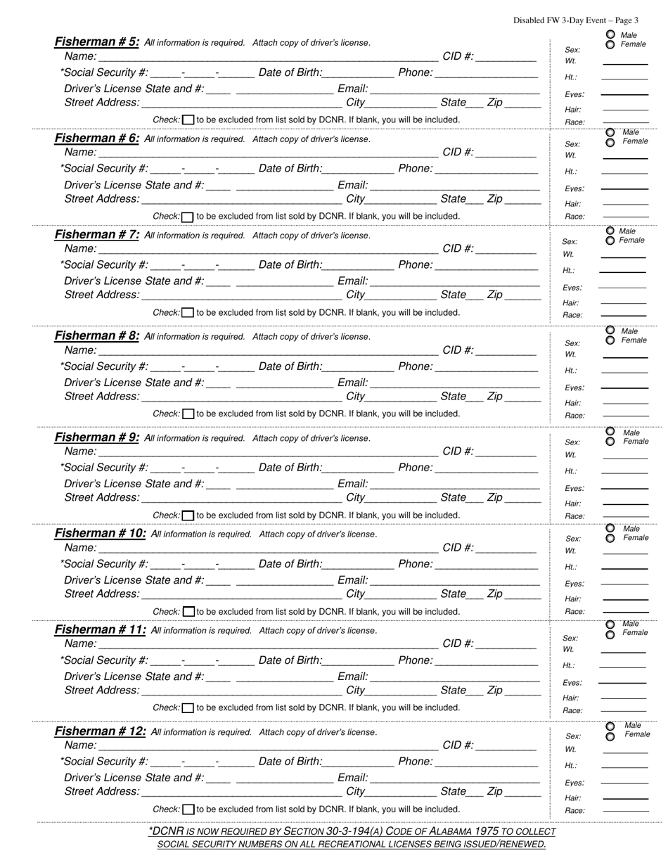 Disabled Freshwater Fishing 3-day Event License - Alabama, Page 3