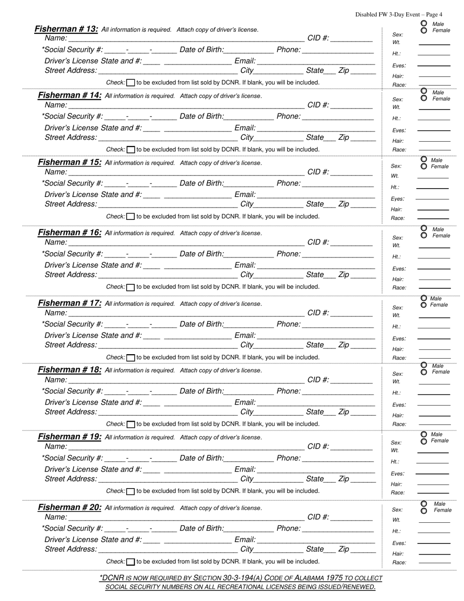 Disabled Freshwater Fishing 3-day Event License - Alabama, Page 4
