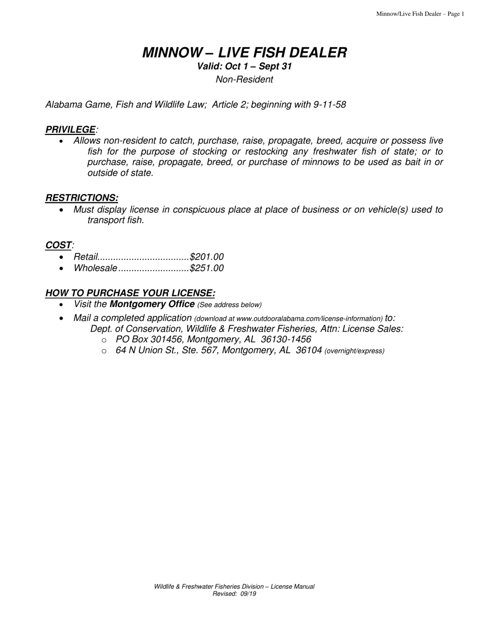 Minnow and / or Live Fish License - Alabama, Page 1