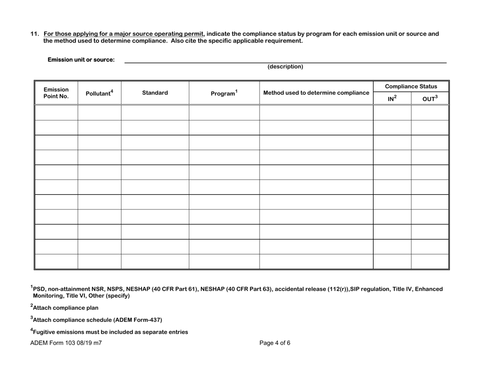ADEM Form 103 Construction / Operating Permit Application Facility Identification Form - Alabama, Page 5