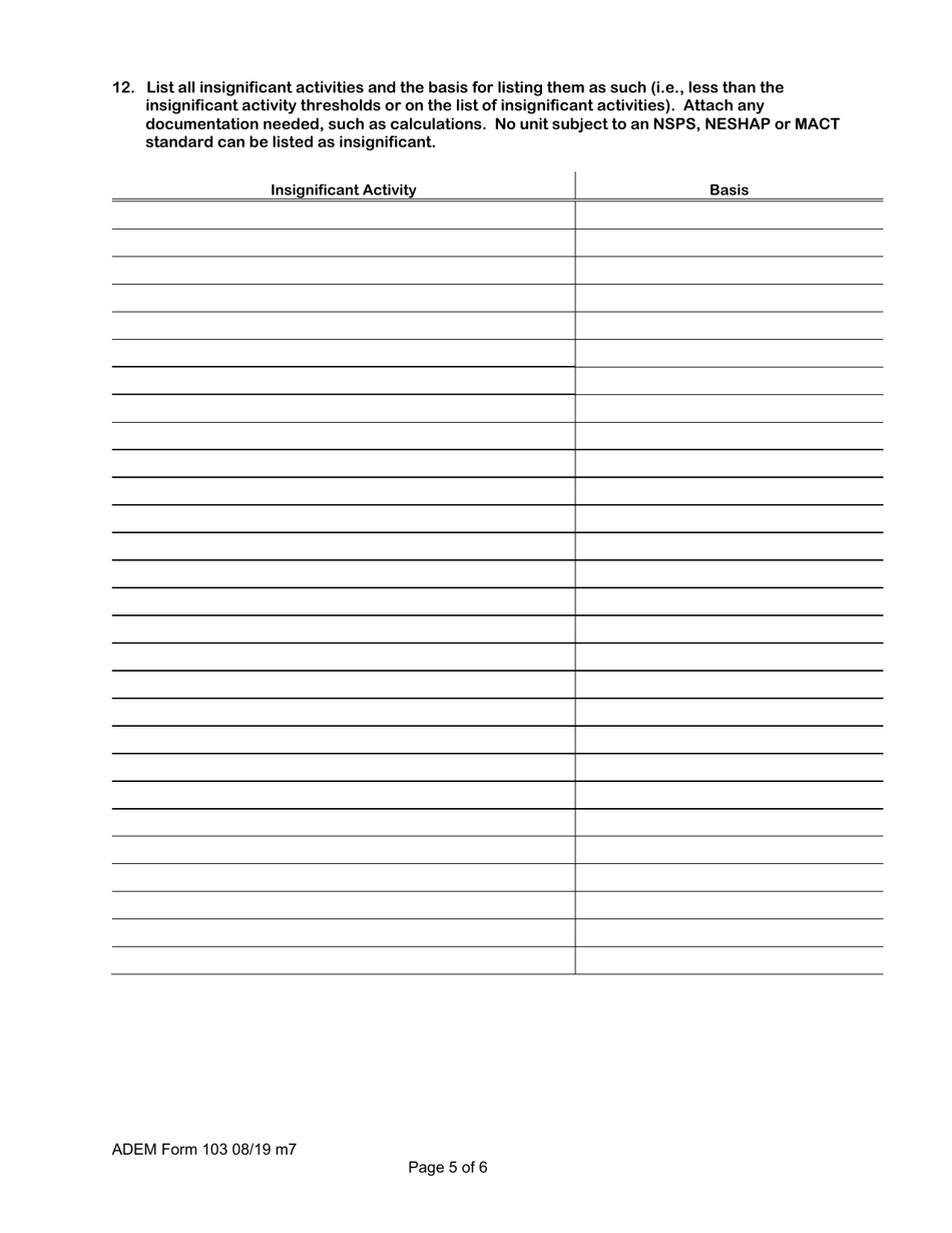 ADEM Form 103 Construction / Operating Permit Application Facility Identification Form - Alabama, Page 6