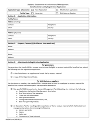 ADEM Form 569 Beneficial Use Facility Registration Application - Alabama