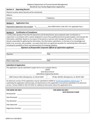 ADEM Form 569 Beneficial Use Facility Registration Application - Alabama, Page 2