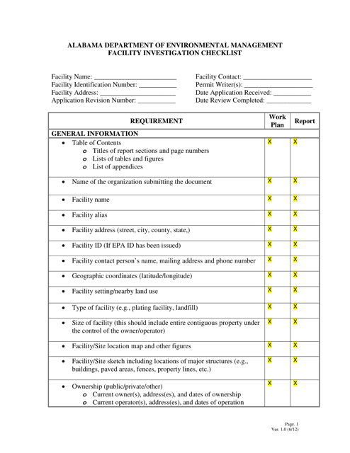 Facility Investigation Checklist - Alabama Download Pdf