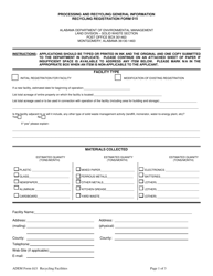 ADEM Form 015 Processing and Recycling General Information - Alabama