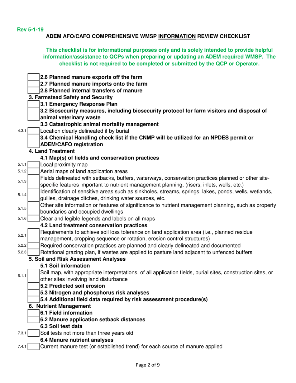 ADEM Afo / Cafo Comprehensive Wmsp Information Review Checklist - Alabama, Page 2