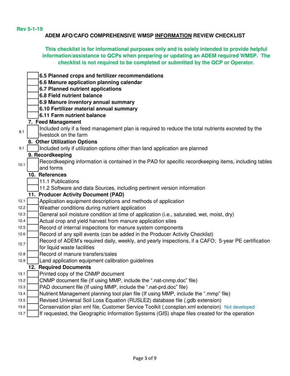 ADEM Afo / Cafo Comprehensive Wmsp Information Review Checklist - Alabama, Page 3