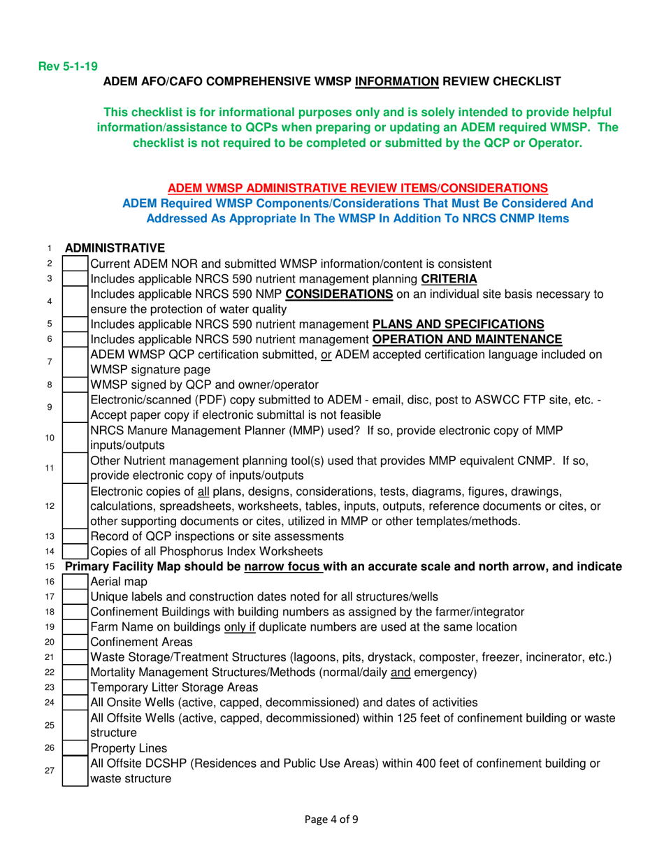 ADEM Afo / Cafo Comprehensive Wmsp Information Review Checklist - Alabama, Page 4