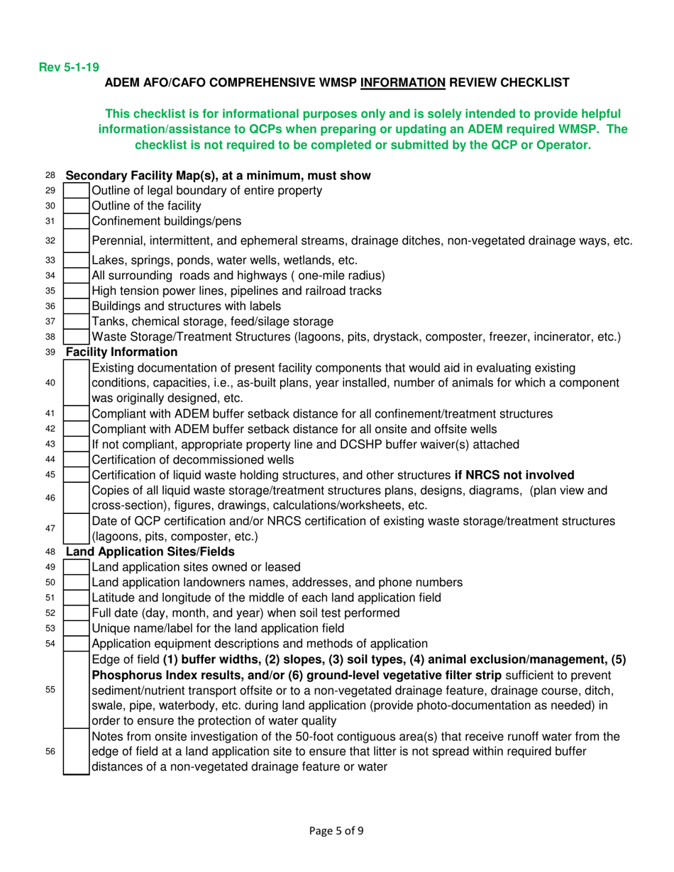 ADEM Afo / Cafo Comprehensive Wmsp Information Review Checklist - Alabama, Page 5