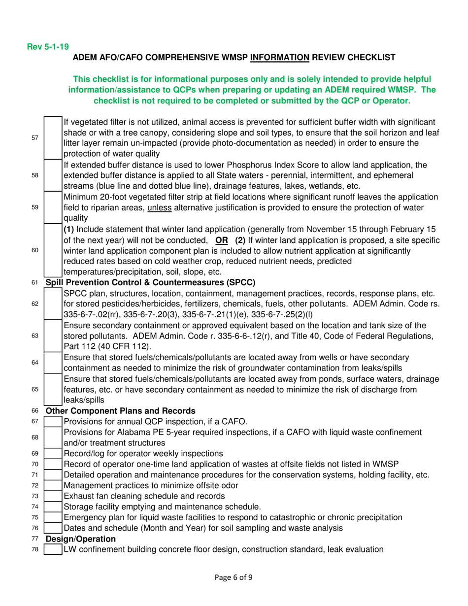 ADEM Afo / Cafo Comprehensive Wmsp Information Review Checklist - Alabama, Page 6