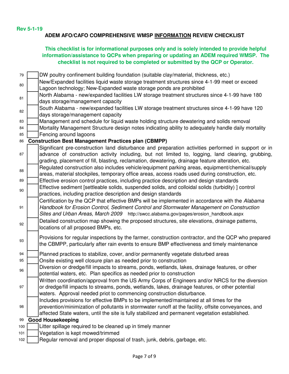ADEM Afo / Cafo Comprehensive Wmsp Information Review Checklist - Alabama, Page 7