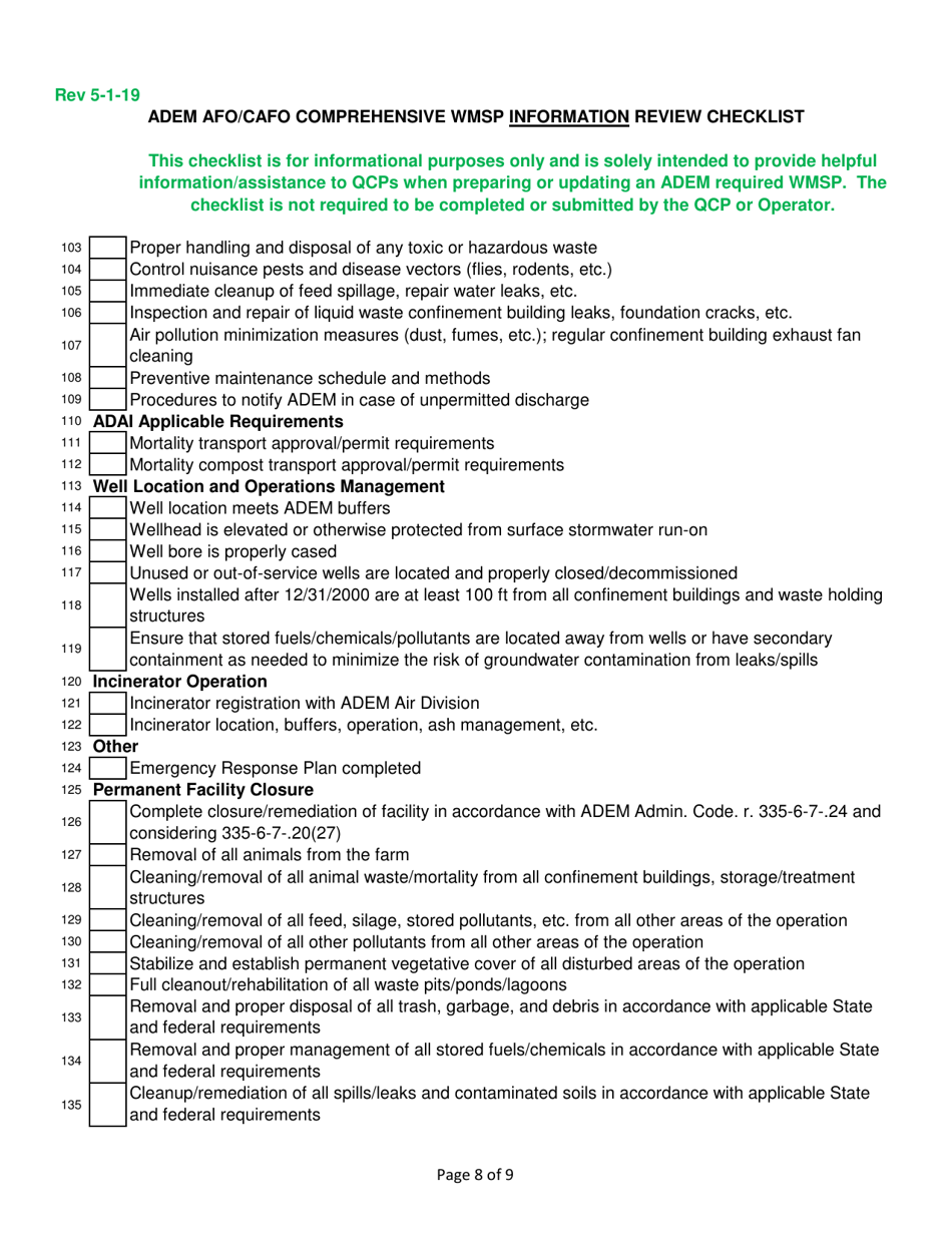 ADEM Afo / Cafo Comprehensive Wmsp Information Review Checklist - Alabama, Page 8