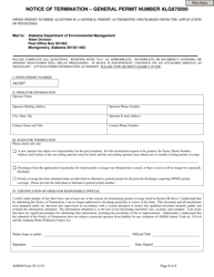 ADEM Form 30 &quot;Notice of Termination - General Permit Number Alg870000&quot; - Alabama