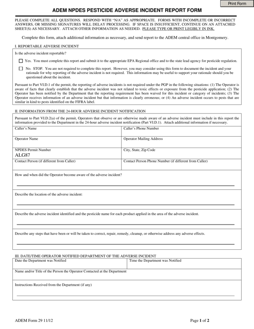 ADEM Form 29  Printable Pdf