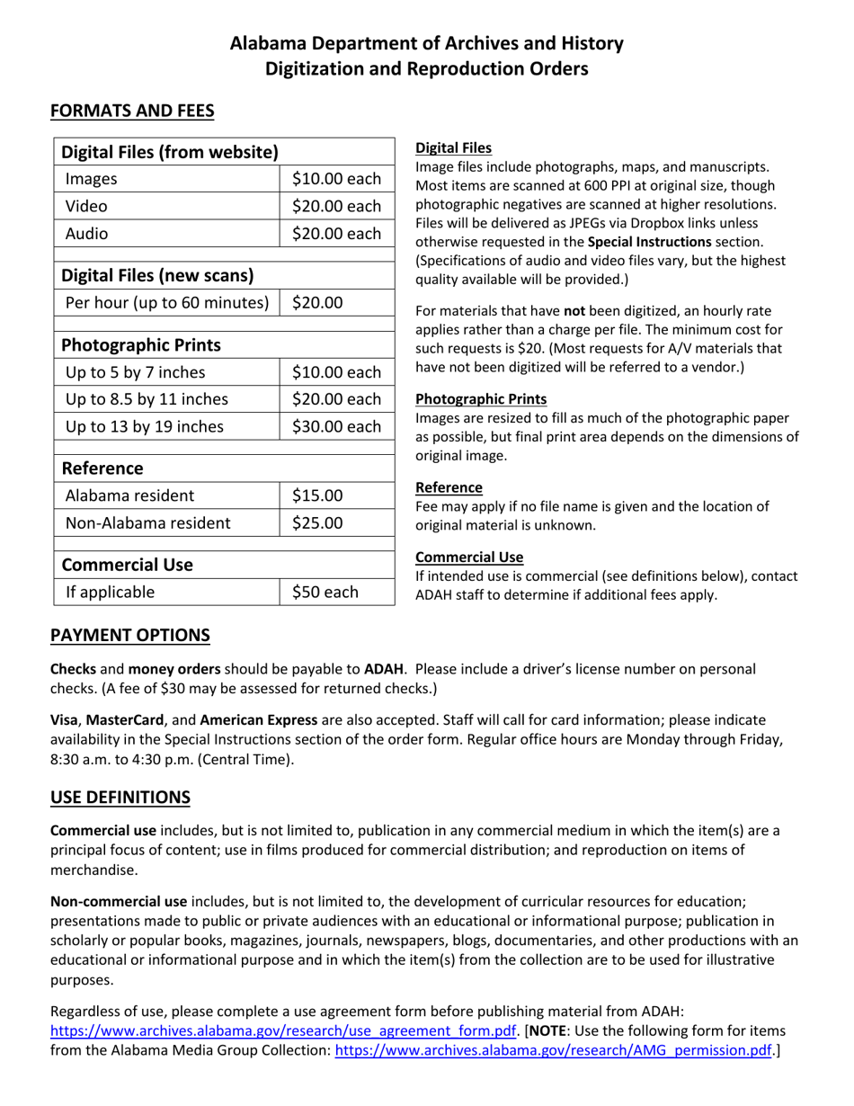 Digitization and Reproduction Order Form - Alabama, Page 2