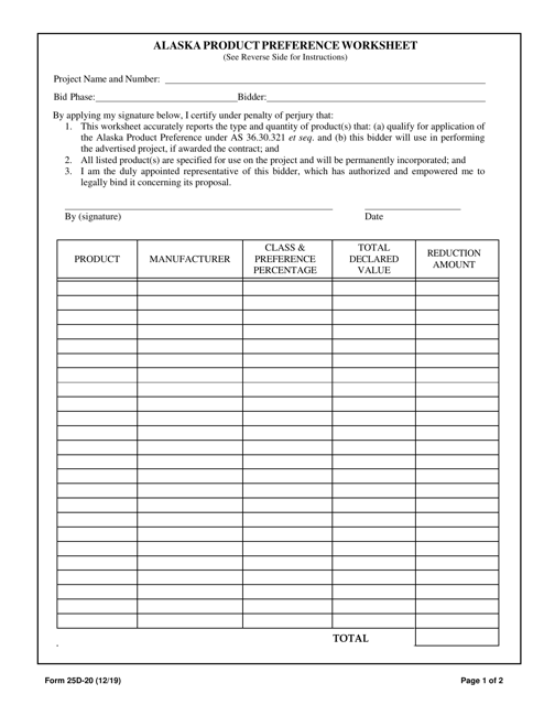 Form 25D-20 Alaska Product Preference Worksheet - Alaska