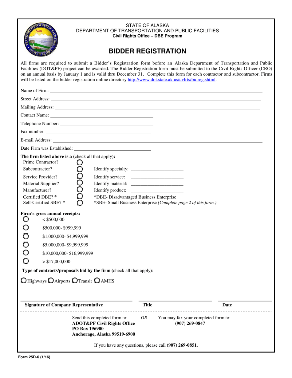Form 25D-06 Bidder Registration - Alaska, Page 1