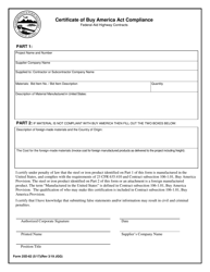 Form 25D-62 &quot;Certificate of Buy America Act Compliance&quot; - Alaska