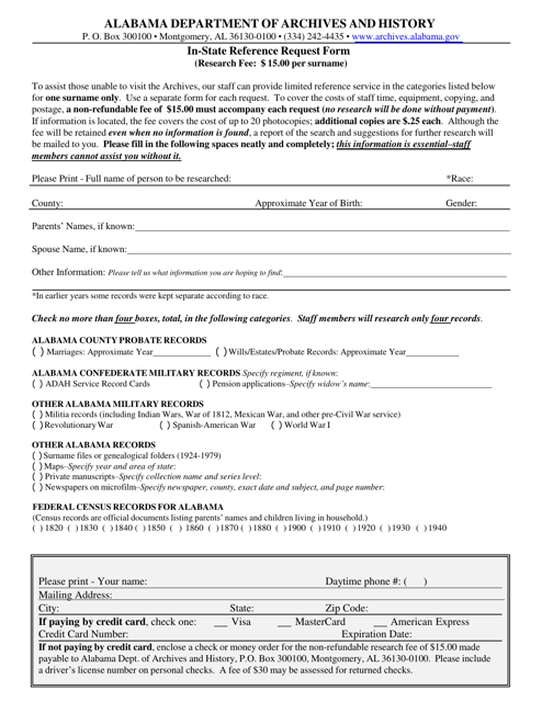 In-state Reference Request Form - Alabama Download Pdf