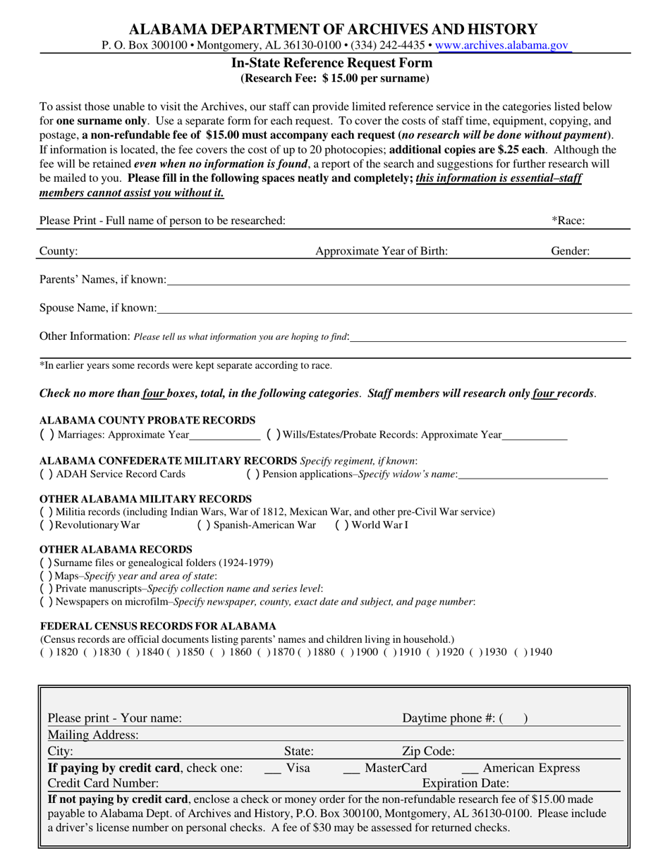In-state Reference Request Form - Alabama, Page 1