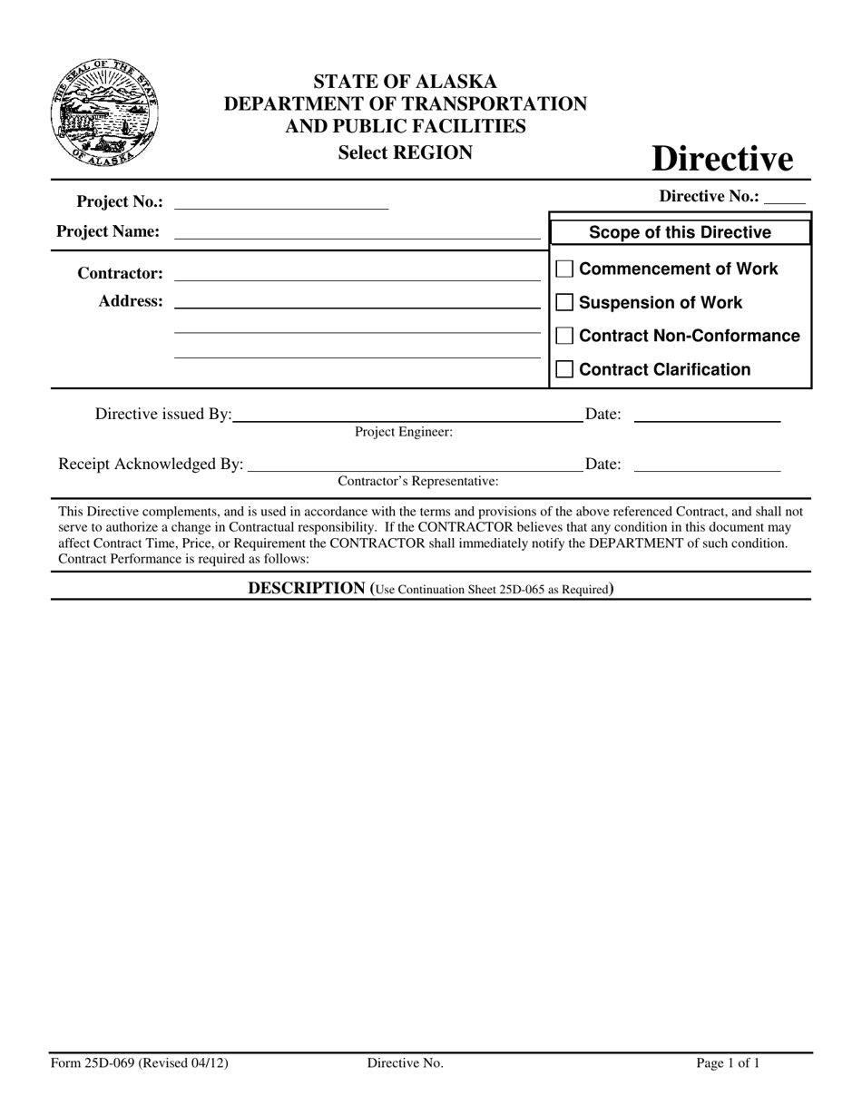 Form 25D-069 Directive - Alaska, Page 1