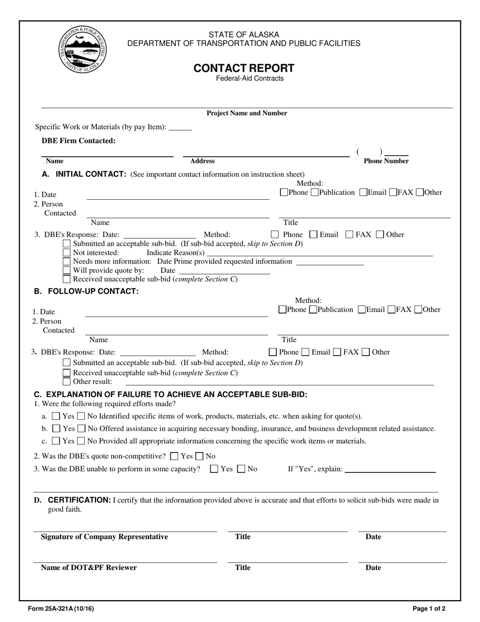 Form 25A-321A Contact Report - Alaska, Page 1