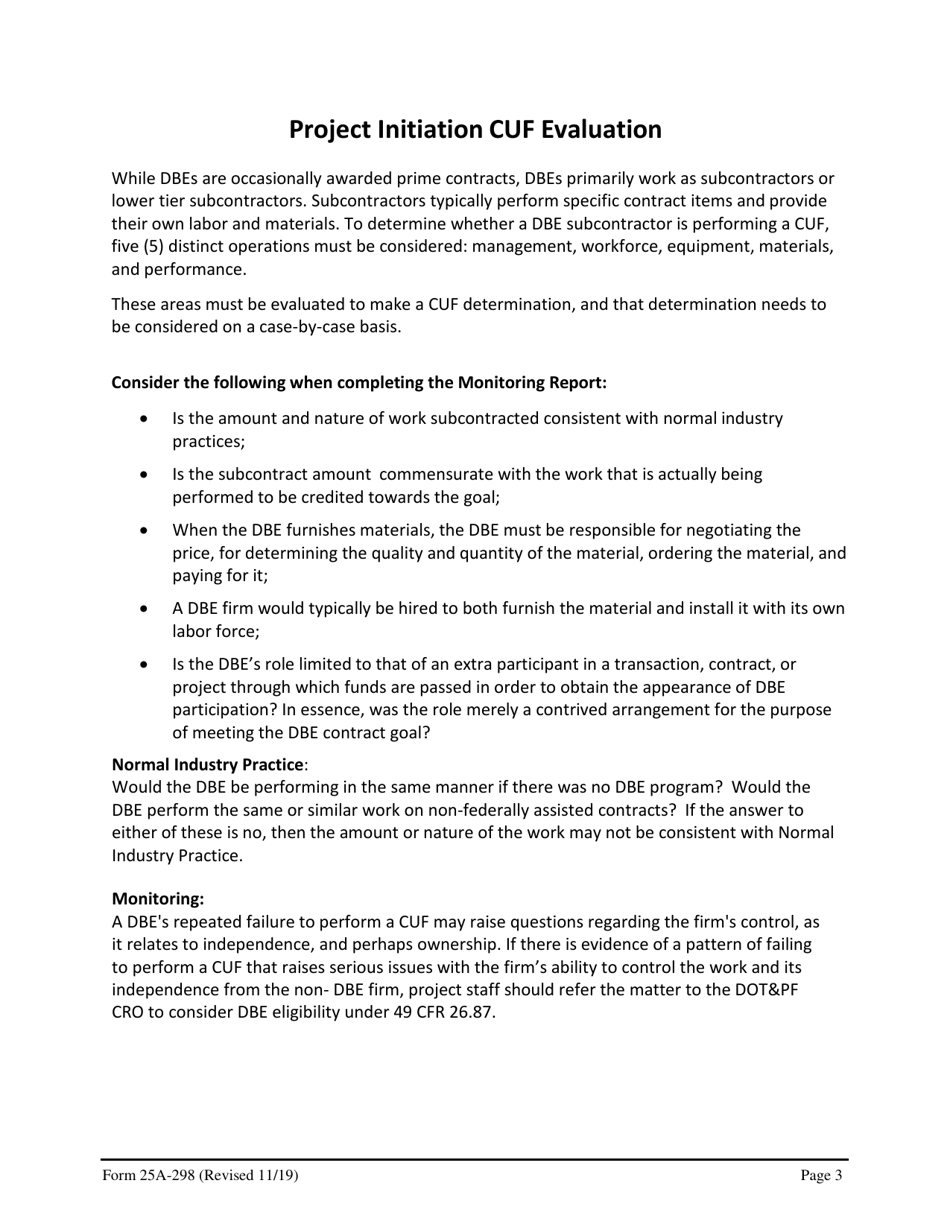 Form 25A-298 Dbe Cuf Monitoring Report - Alaska, Page 3