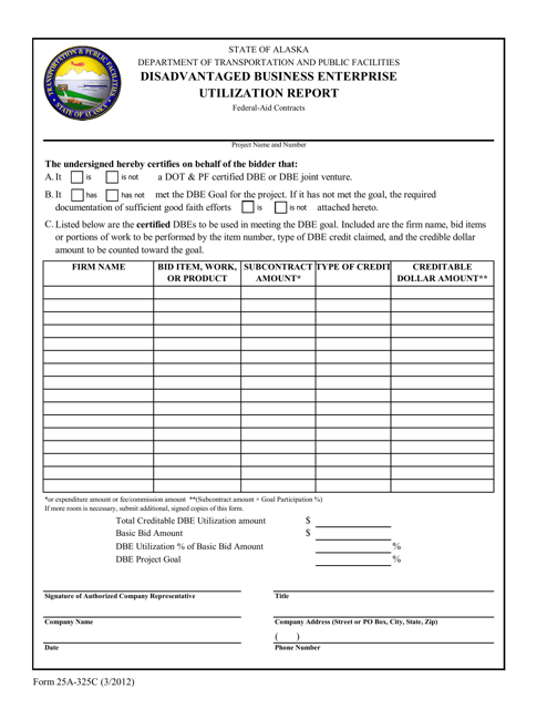 Form 25A-325C Disadvantaged Business Enterprise Utilization Report - Alaska