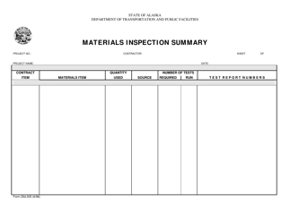 Document preview: Form 25D-205 Materials Inspection Summary - Alaska