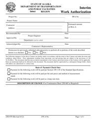 Form 25D-70 &quot;Interim Work Authorization&quot; - Alaska