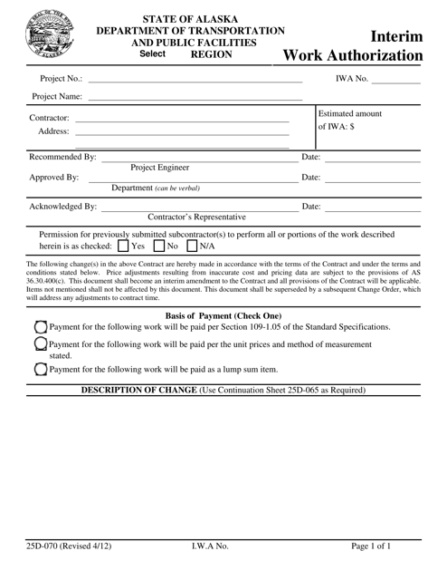 Form 25D-70 Interim Work Authorization - Alaska