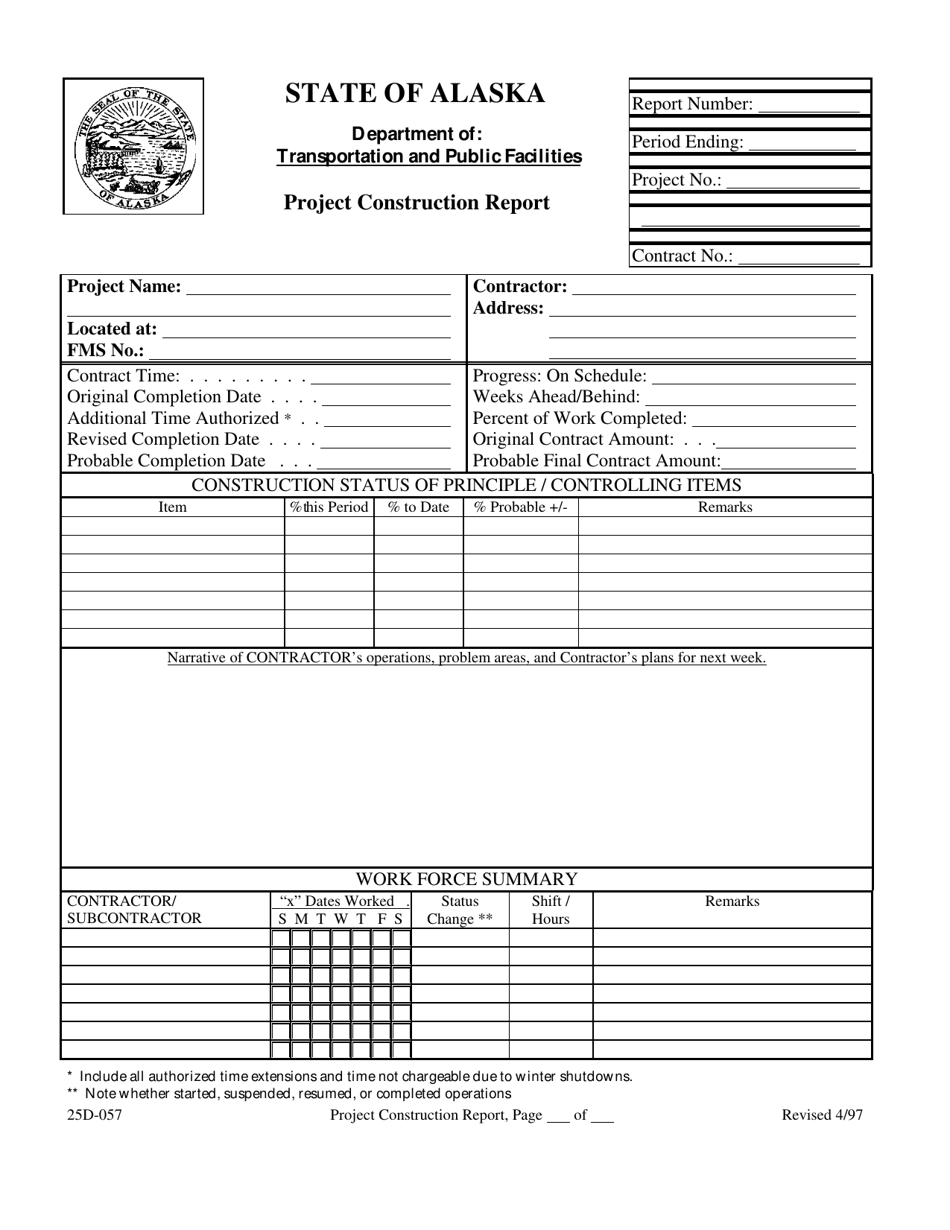 Form 25D-57 Project Construction Report - Alaska, Page 1
