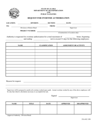 Document preview: Form 25A-42 Request for Overtime Authorization - Alaska