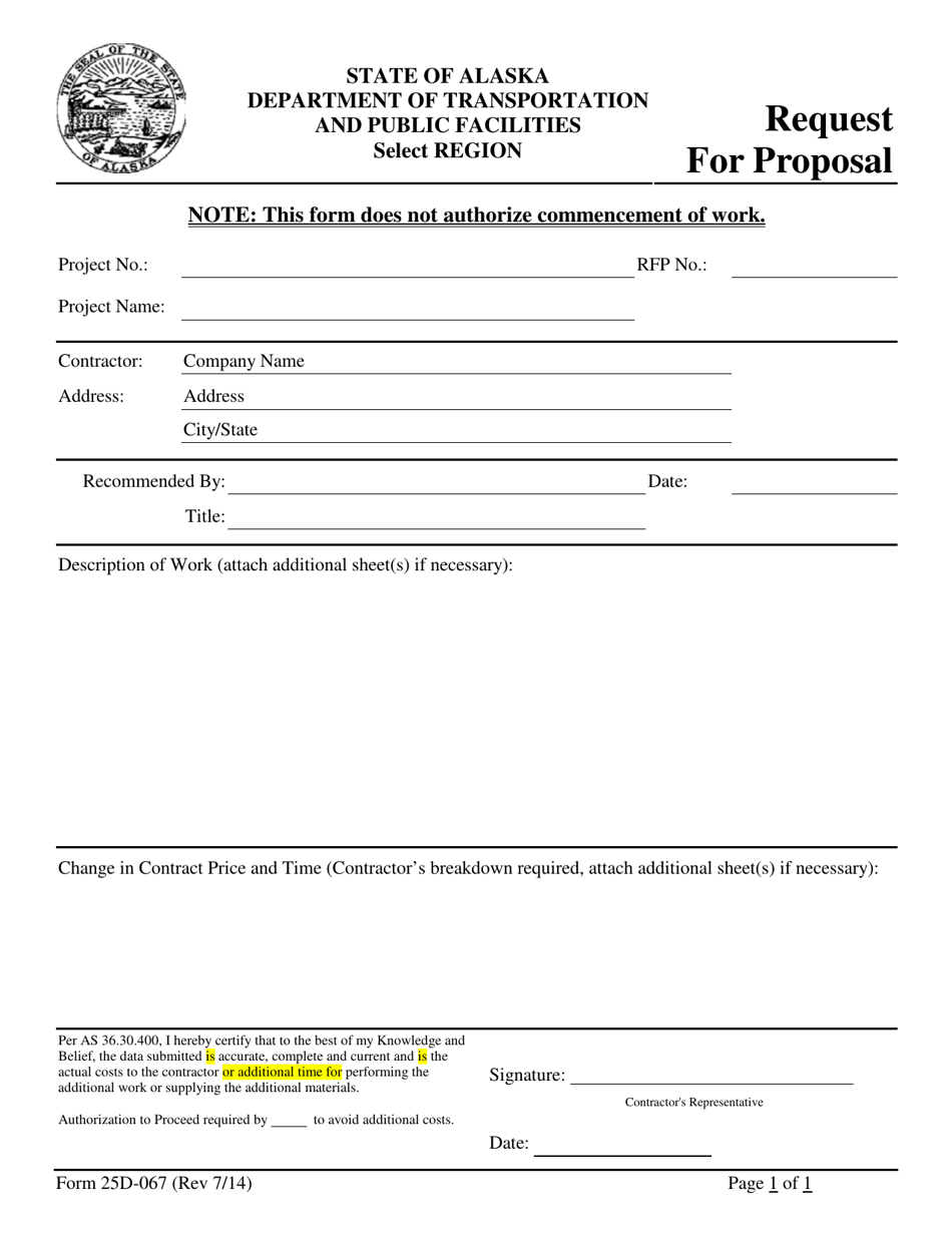 Form 25D-67 Request for Proposal - Alaska, Page 1