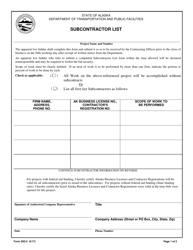 Form 25D-5 &quot;Subcontractor List&quot; - Alaska