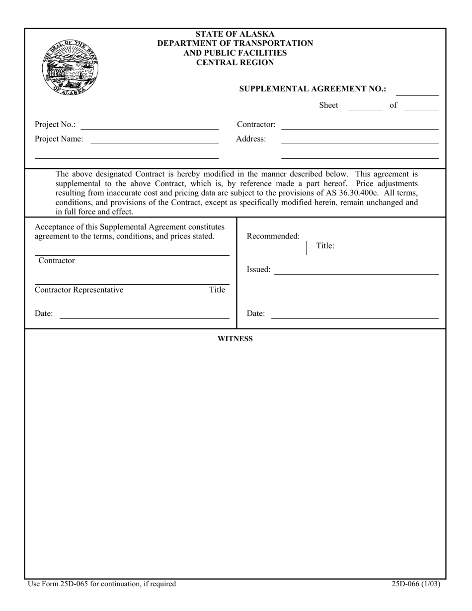 Form 25D-66 Supplemental Agreement - Alaska, Page 1