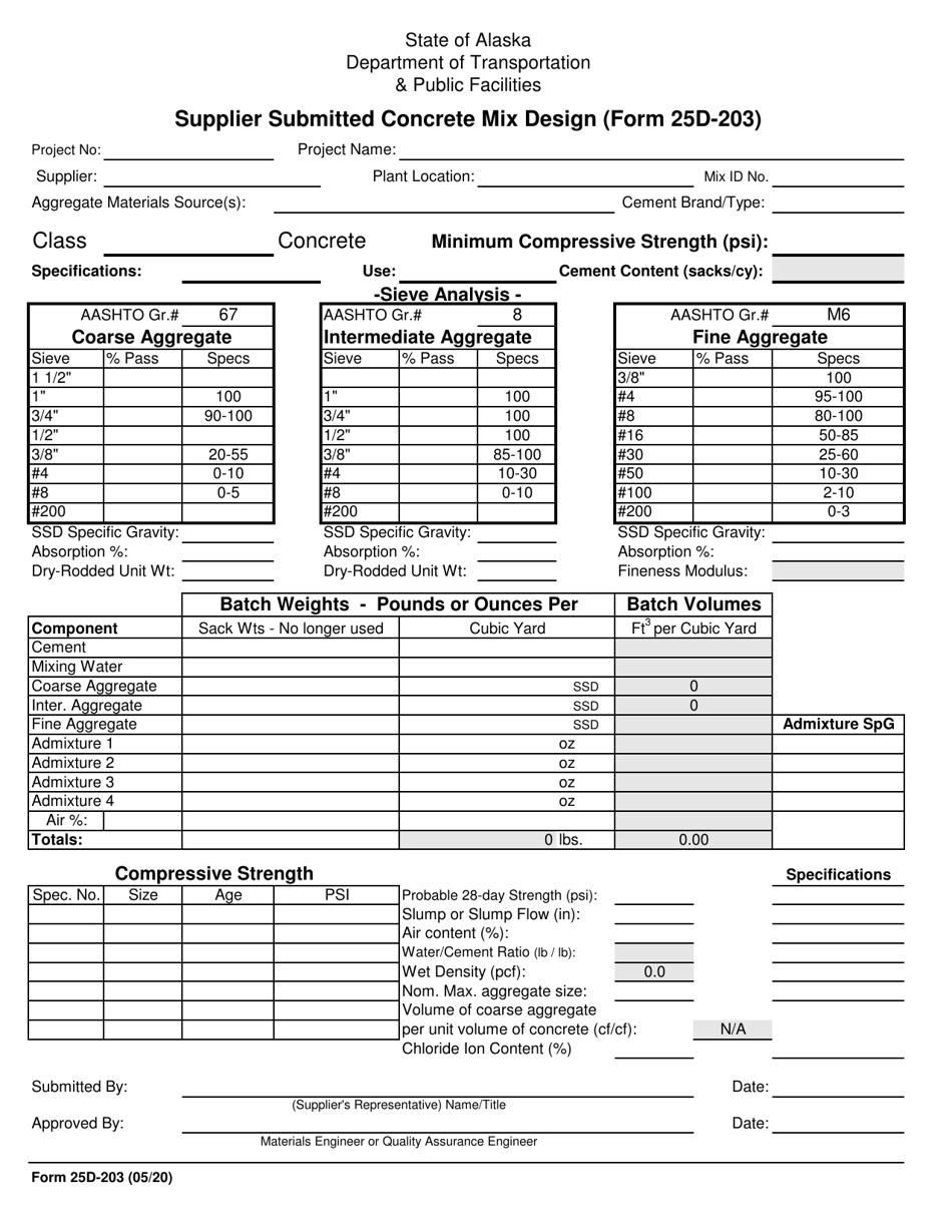 Form 25D-203 Supplier Submitted Concrete Mix Design - Alaska, Page 1