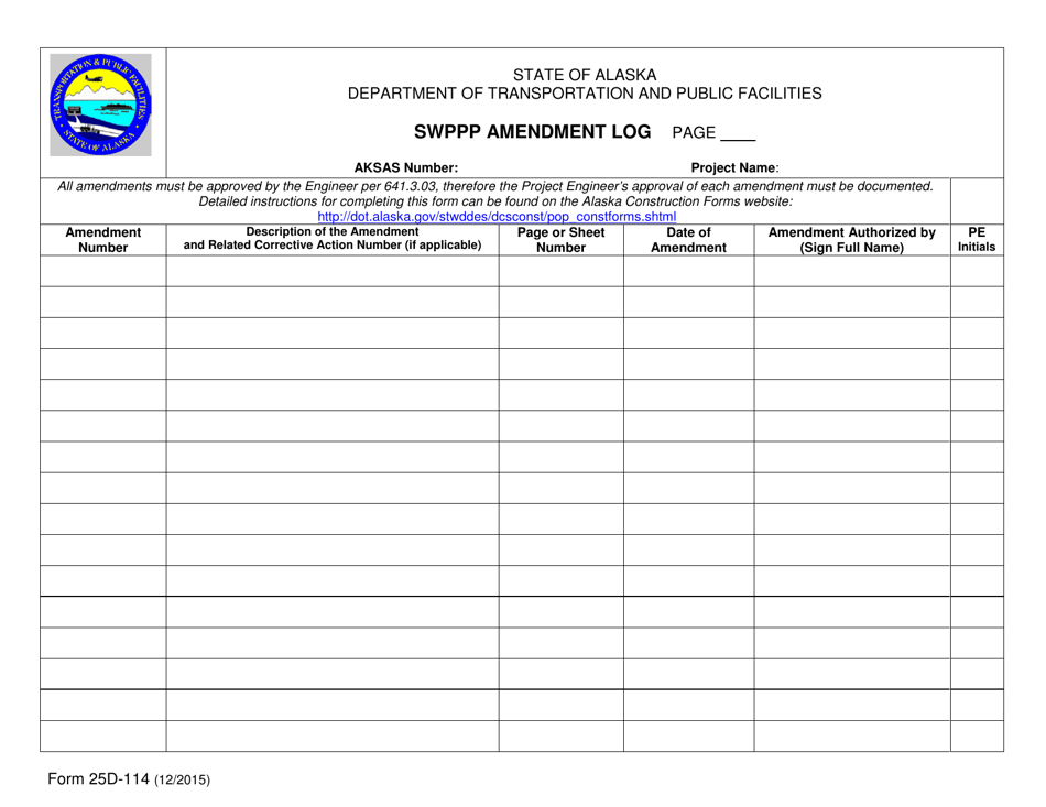 Form 25D-114 Swppp Amendment Log - Alaska, Page 1